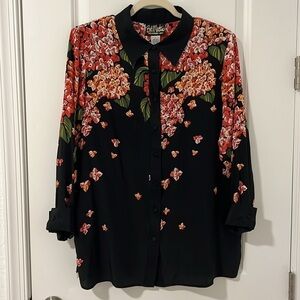 Vintage Bob Mackie Wearable Art Silk Long Sleeve Button Up Blouse Size Large